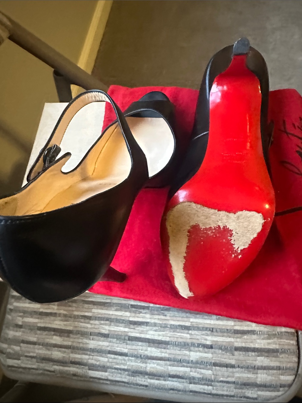 Christian Louboutin Black Leather Peep-Toe Mary Jane Pumps - Picture 4 of 5